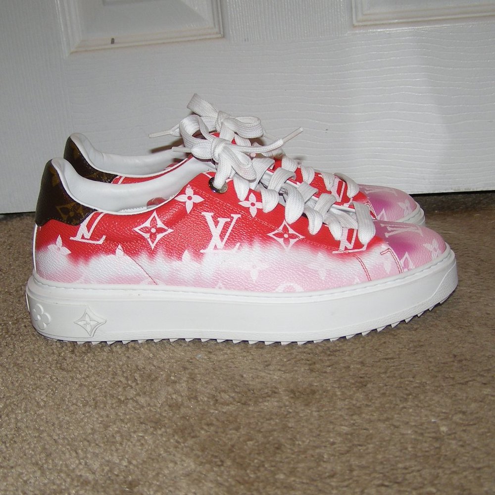 🔥 size 8.5/39 Authentic Louis Vuitton Time Out sneaker Red and Pink - Picture 8 of 16